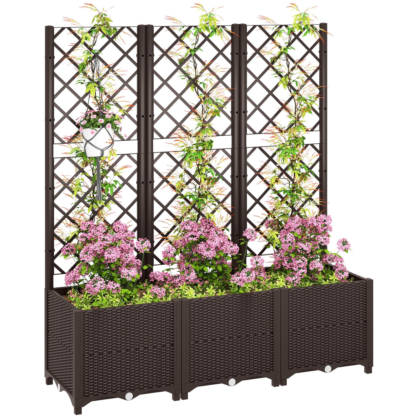 Raised Garden Bed with Trellis, Plastic Planter Box with Drainage Holes