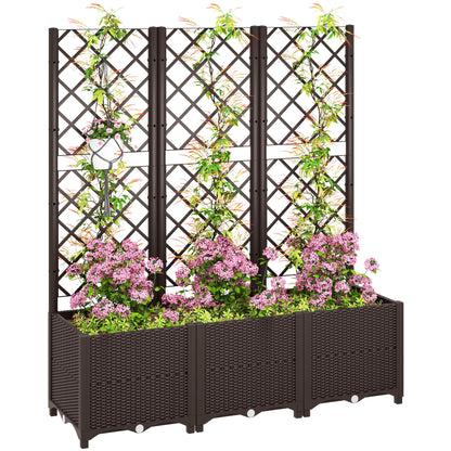 Raised Garden Bed with Trellis, Plastic Planter Box with Drainage Holes