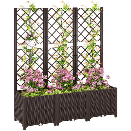 Raised Garden Bed with Trellis, Plastic Planter Box with Drainage Holes