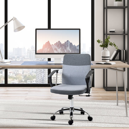 Office Chair Linen Fabric Swivel Computer Desk Chair Home Study Adjustable Chair with Wheels, Grey