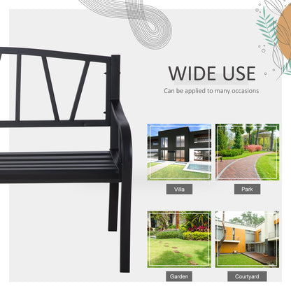 2-Seater Garden Bench Metal Loveseat w/ Decorative Backrest Ergonomic Armrest