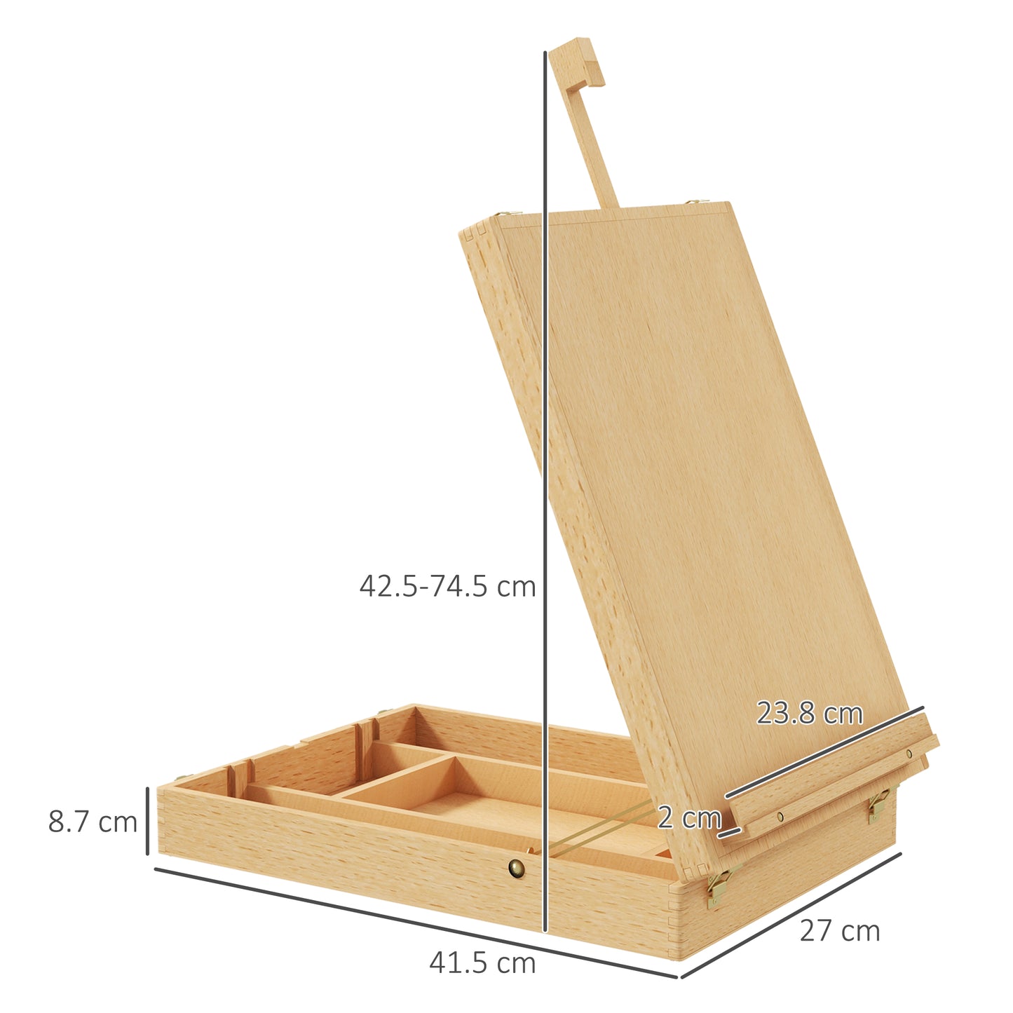 Wooden Table Easel Box Hold Canvas up to 61cm, Adjustable Beechwood Storage Table Box Easel