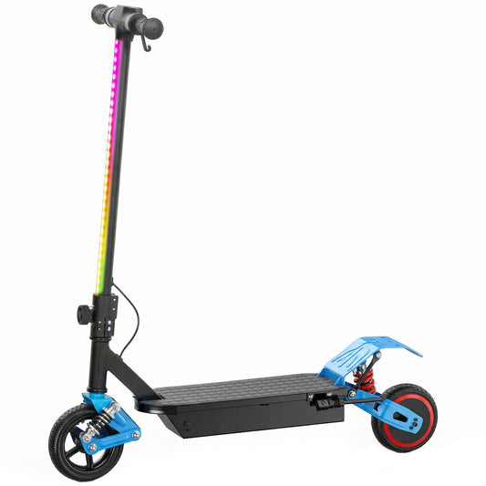 Foldable Kids Electric Scooter with LCD Display, Dual Shock Absorption, Up to 15 KM/H, Max Range 6 KM for Age 6-14, Blue