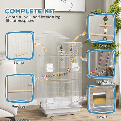 Bird Cage for Budgies, Finches, Canaries w/ Accessories, Toys, Tray, White