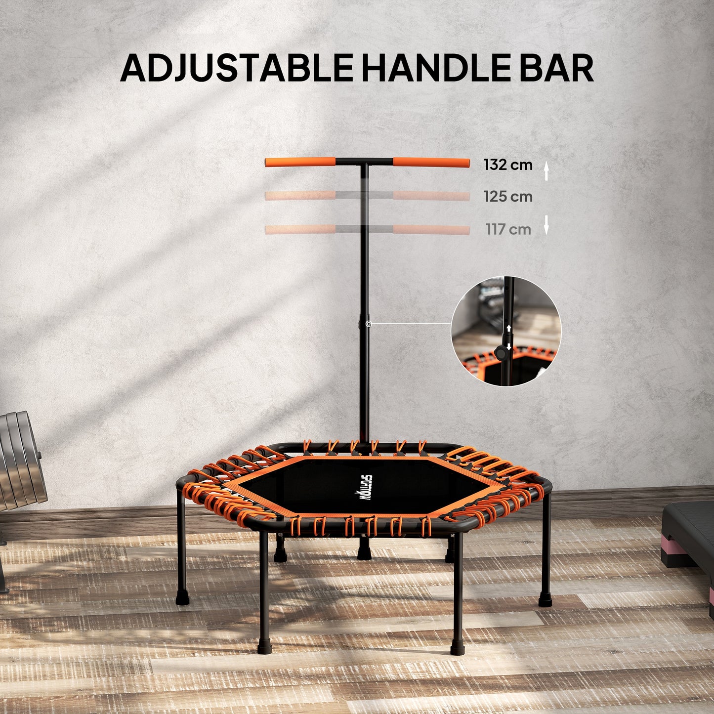 45" Rebounder Trampoline for Adults, Quiet Bungee Rebounder with LED Lights and Adjustable Handle, Orange