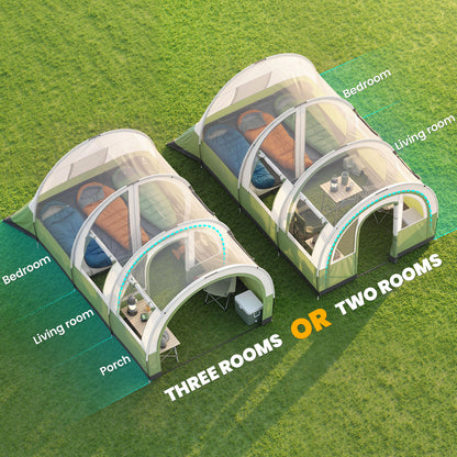 Three Man Duo Room Tunnel Tent, with Accessories - Cream/Green