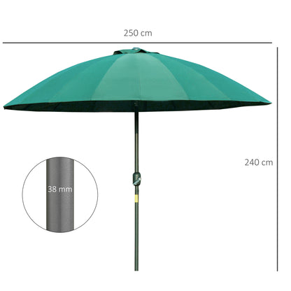 2.5m Shanghai Garden Parasol Umbrella with Crank & Tilt, Adjustable Outdoor Sun Shade, Green
