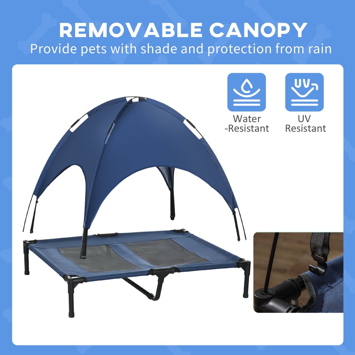 Outdoor Dog Bed with Removable Canopy, Portable Raised Dog Bed for Camping, Garden & Beach