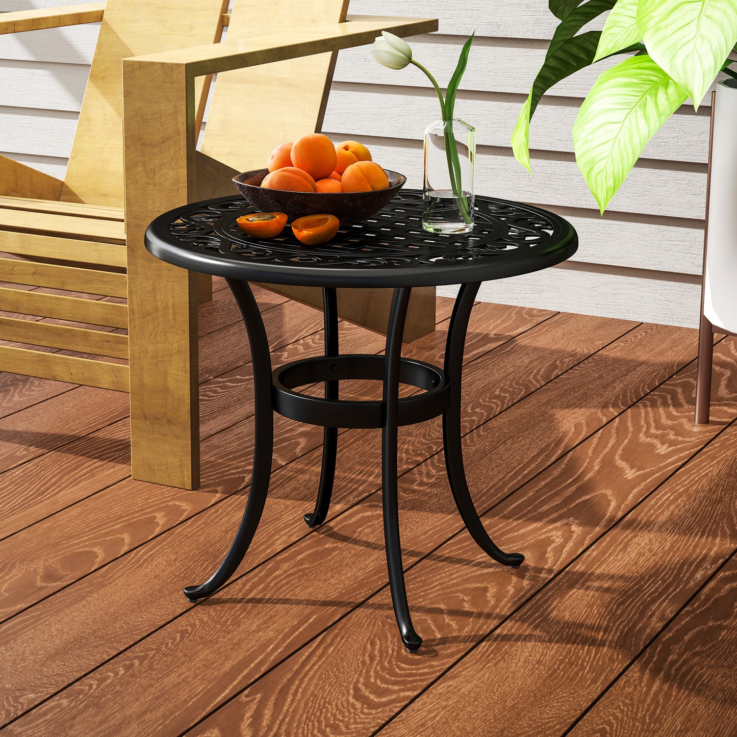 Outdoor Garden Table, Cast Aluminium Patio End Table with Anti-slip Foot Pads for Garden, Patio, Balcony, 60 x 60 cm, Black