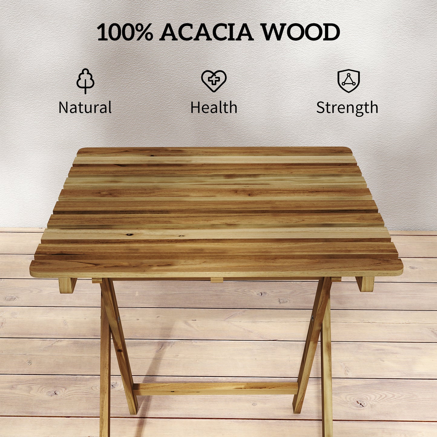 Outdoor Coffee Table Foldable Wooden Garden Table for Patio Balcony Natural Wood