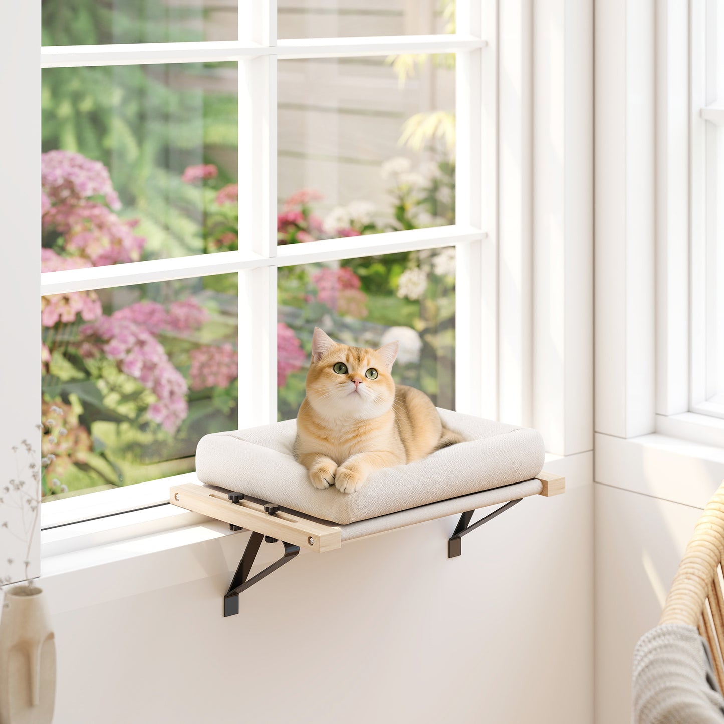 Cat Radiator Bed, Adjustable Hanging Cat Hammock with Removable and Washable Cushion for Indoor Cats, Cream White