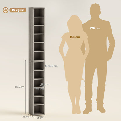 Set of 2 CD Media Display Shelf Unit Tower Rack with Adjustable Shelves, Mocha Wood Effect