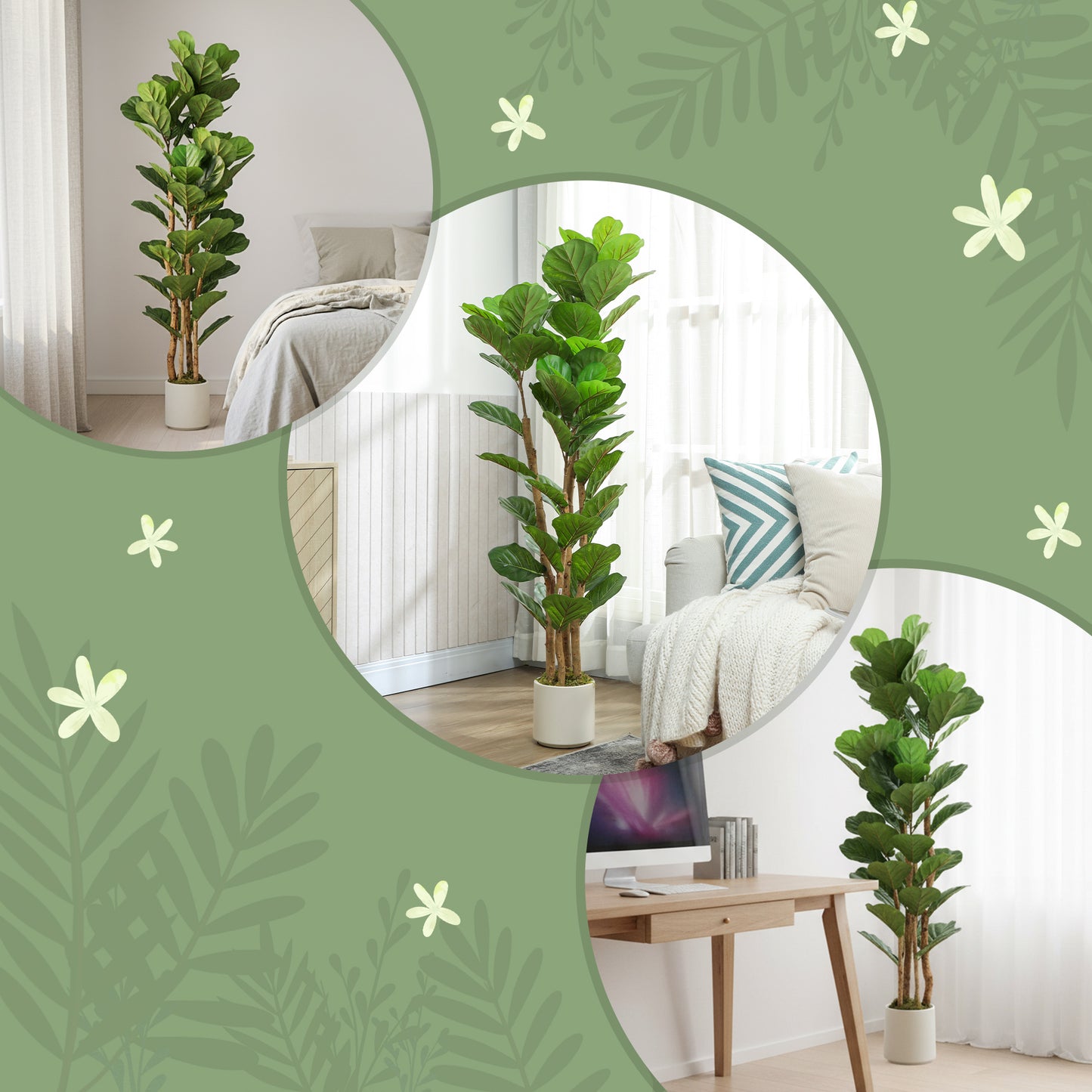 150cm Artificial Fiddle Leaf Fig Tree - Green