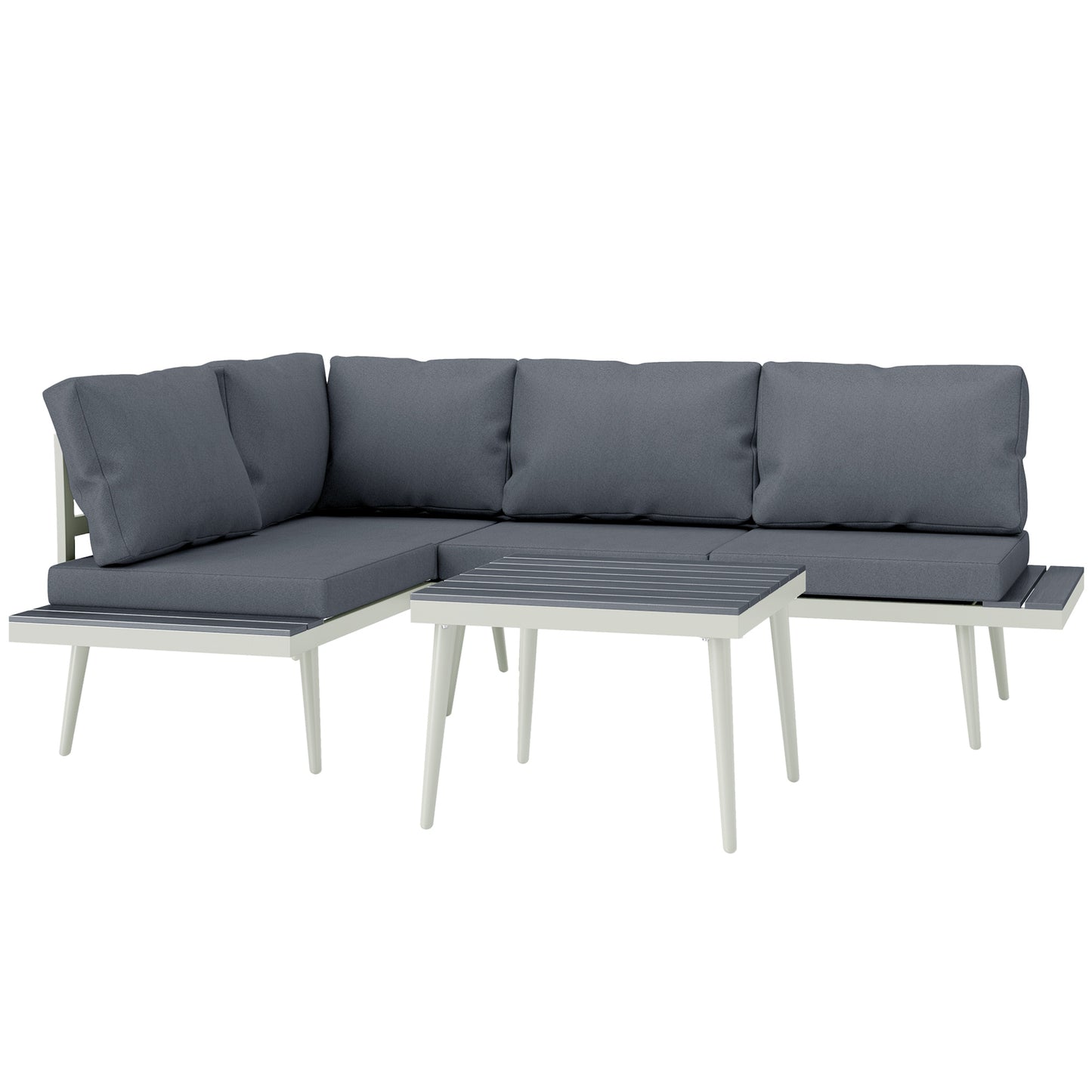 3 Piece Garden Furniture Set with 5-Level Adjustable Lounger, L Shaped Garden Corner Sofa with Cushions, Mesh Seat