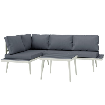 3 Piece Garden Furniture Set with 5-Level Adjustable Lounger, L Shaped Garden Corner Sofa with Cushions, Mesh Seat