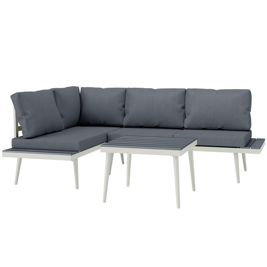 3 Piece Garden Furniture Set with 5-Level Adjustable Lounger, L Shaped Garden Corner Sofa with Cushions, Mesh Seat