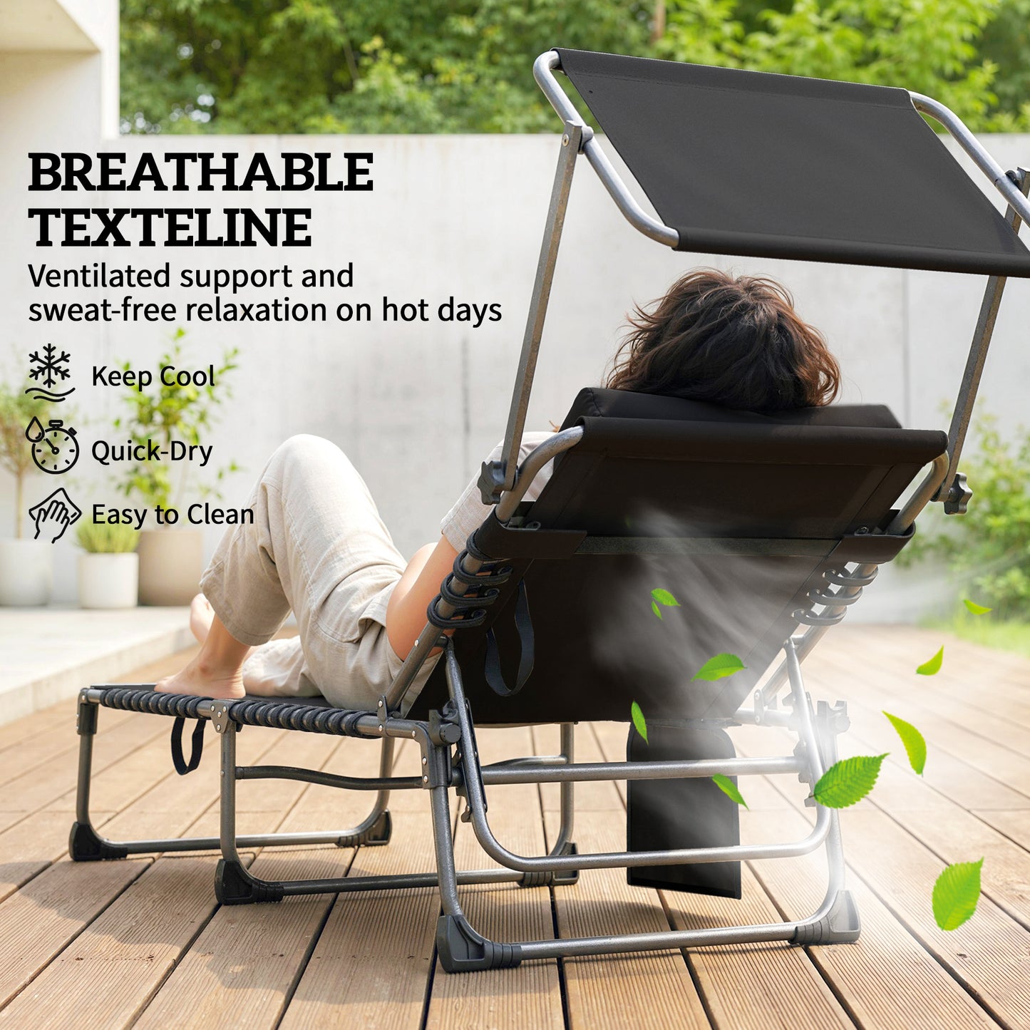 Folding Sun Loungers Set of 2 with Canopy, Reclining Sunbed with Cushion, Side Pocket, Carrying Handle, Dark Blue