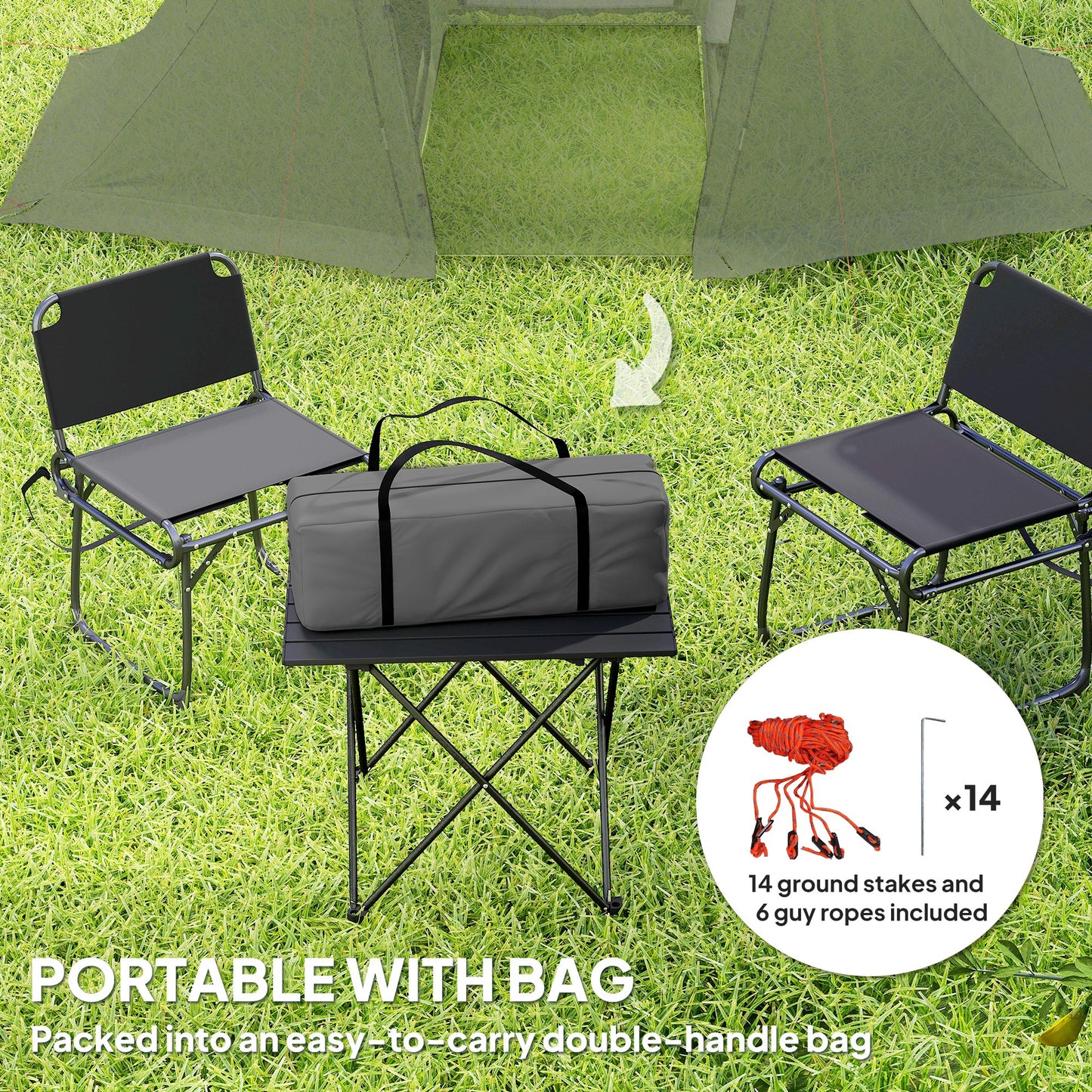 3 Man Camping Tent with Living Area and 2 Bedrooms, 3000mm Waterproof Family Tent with Sewn-in Groundsheet and bag