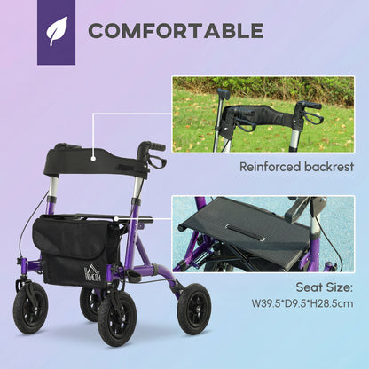 Folding Adjustable Rollator with Dual Brakes & 6 Adjustable Handle Heights for Seniors Purple