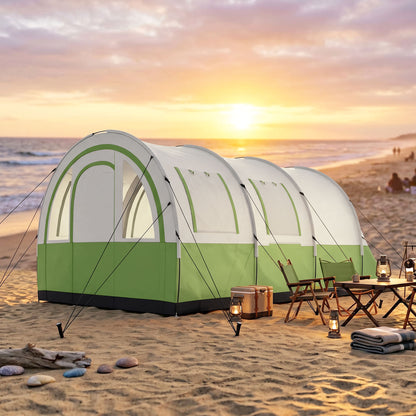 Three Man Duo Room Tunnel Tent, with Accessories - Cream/Green