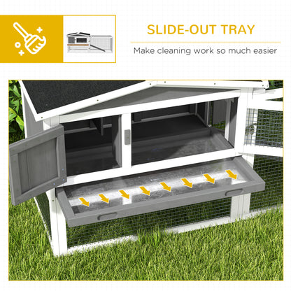 Rabbit Hutch with Run Wooden Guinea Pig Hutch Outdoor Bunny Cage Hide House with Sliding Tray, Hay Rack, Ramp