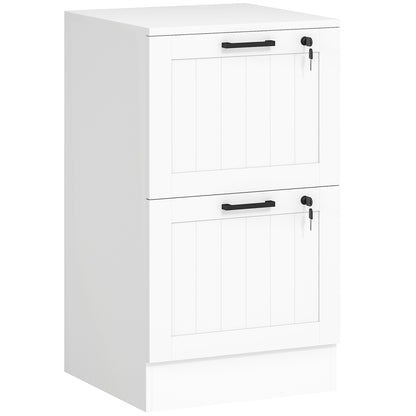 2 Drawer Filing Cabinet with Lock, Office Storage Cabinet with Adjustable Hanging Bars for A4 Letter Size Files, White