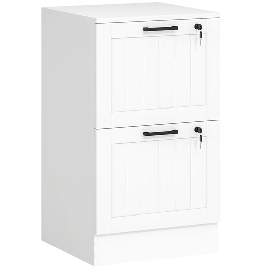 2 Drawer Filing Cabinet with Lock, Office Storage Cabinet with Adjustable Hanging Bars for A4 Letter Size Files, White