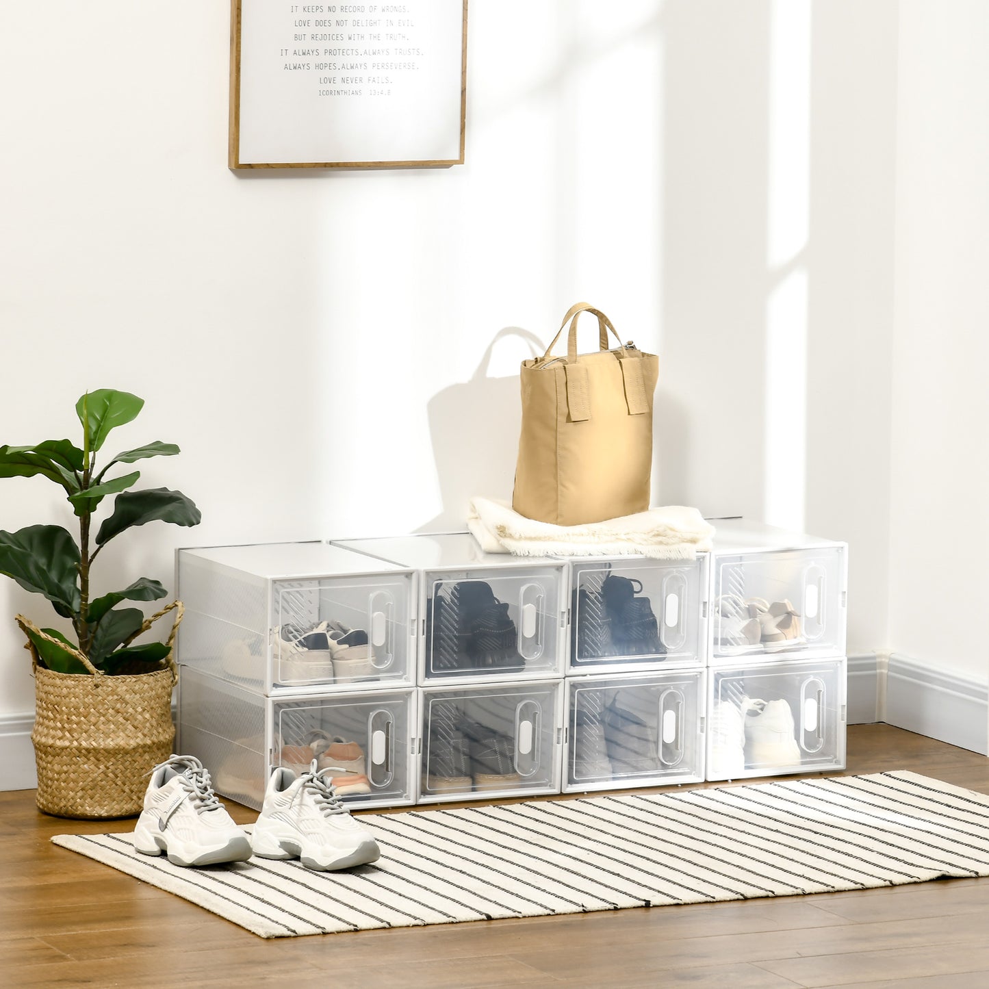 8PCS Clear Shoe Box, Plastic Stackable Shoe Storage Box for UK/EU Size up to 8.5/43 with Magnetic Door for Women/Men