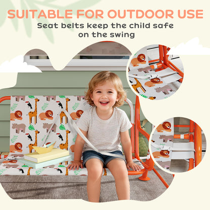 Kids Porch Swing, 2-Seater Patio Swing Bench Hammock with Seat Belts, Adjustable Canopy for Garden, Orange