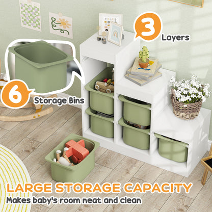Toy Storage Organiser, Three-Layer Kids Toy Storage Units, with Removable Bins, for Ages 3-8 Years, Green