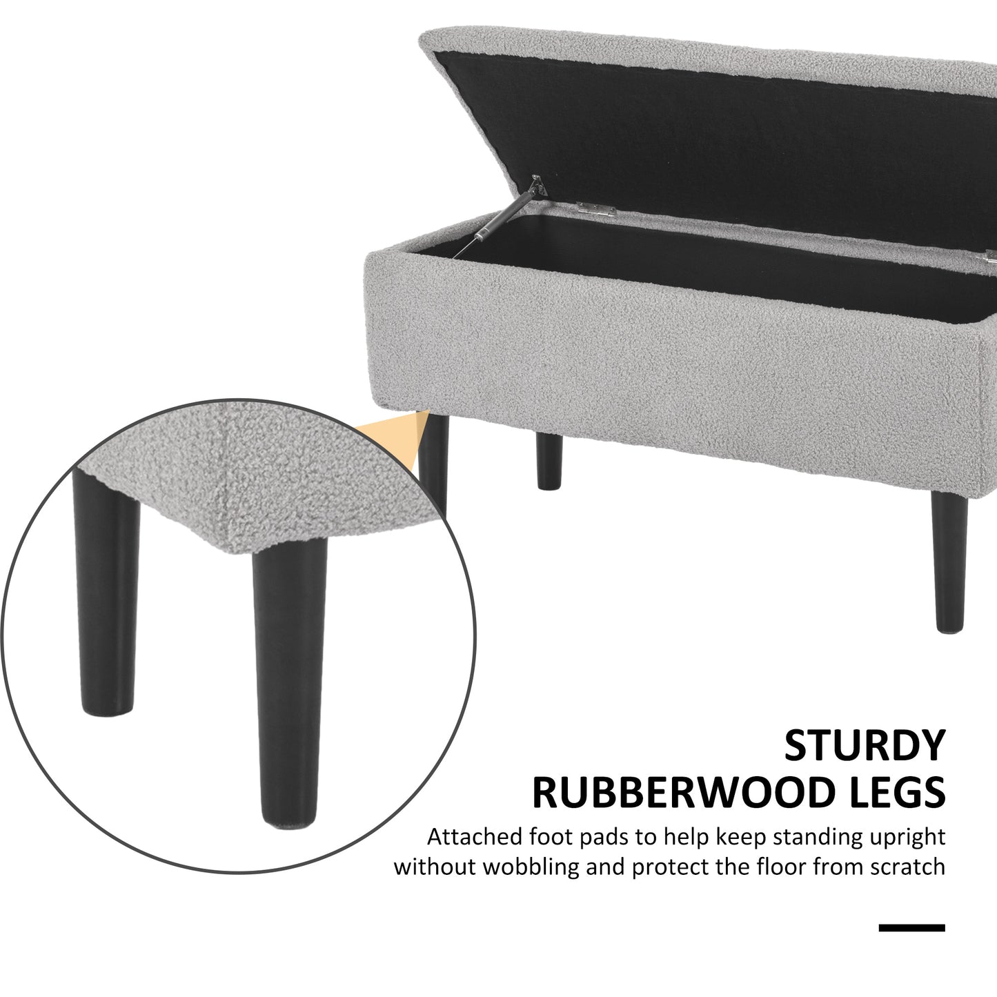 57L Storage Ottoman, End of Bed Bench with Wooden Legs, Fabric Footstool for Living Room, Bedroom, 95 x 38 x 45cm, Grey