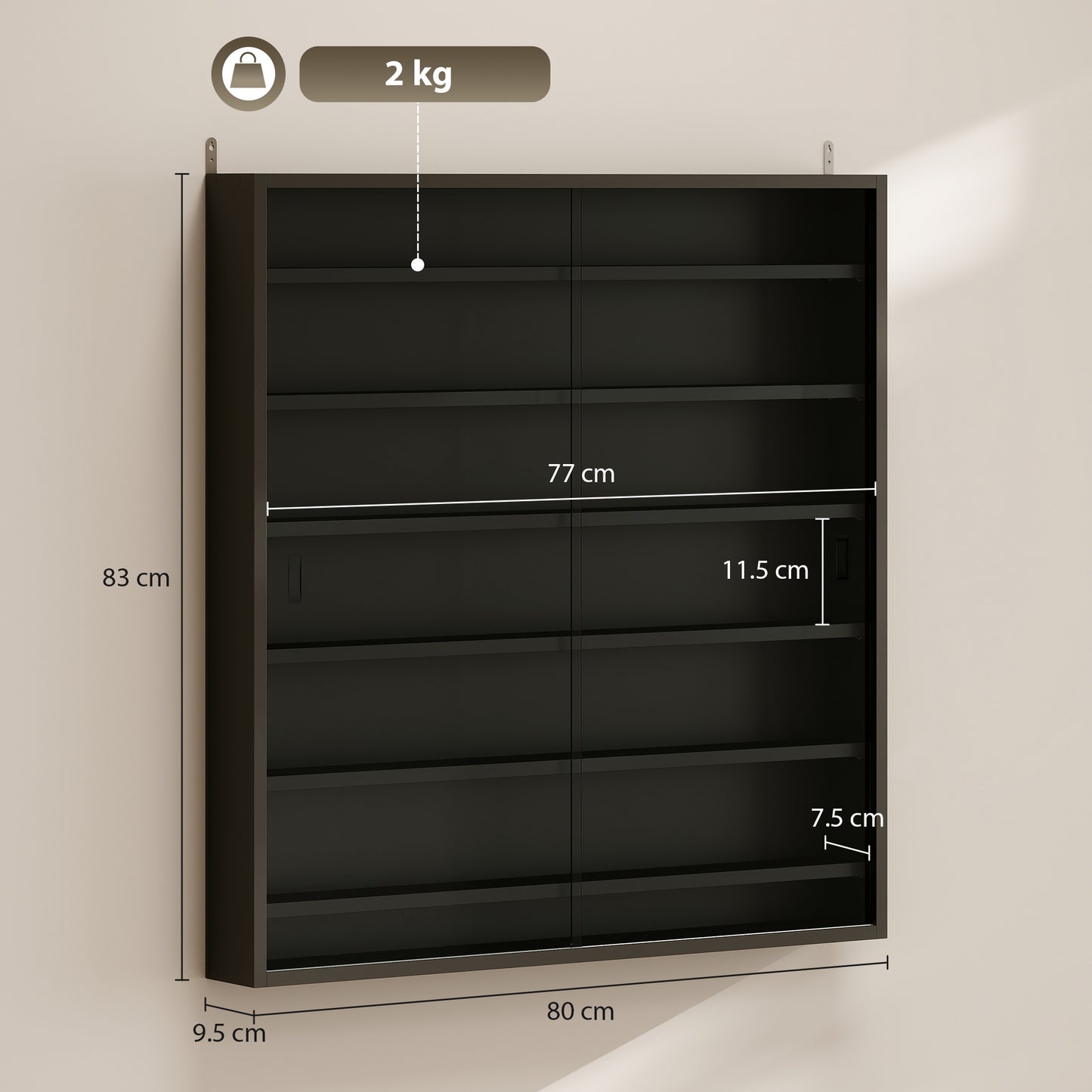 Six Shelf Display Cabinet, with Glass Doors - Black