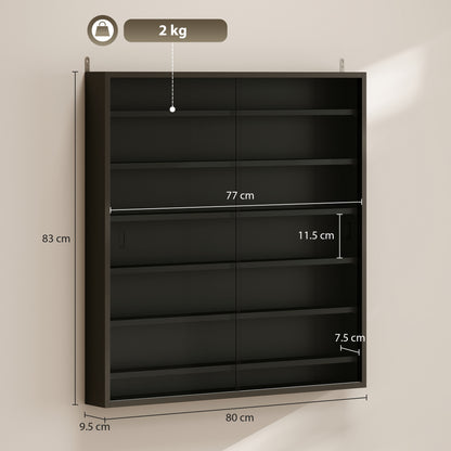 Six Shelf Display Cabinet, with Glass Doors - Black
