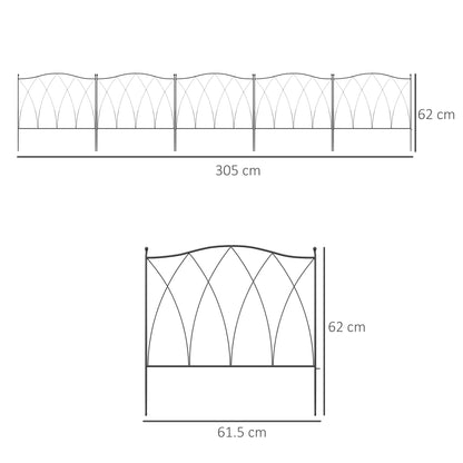 Set of Five 61.5cm Decorative Metal Fence Panels - Black