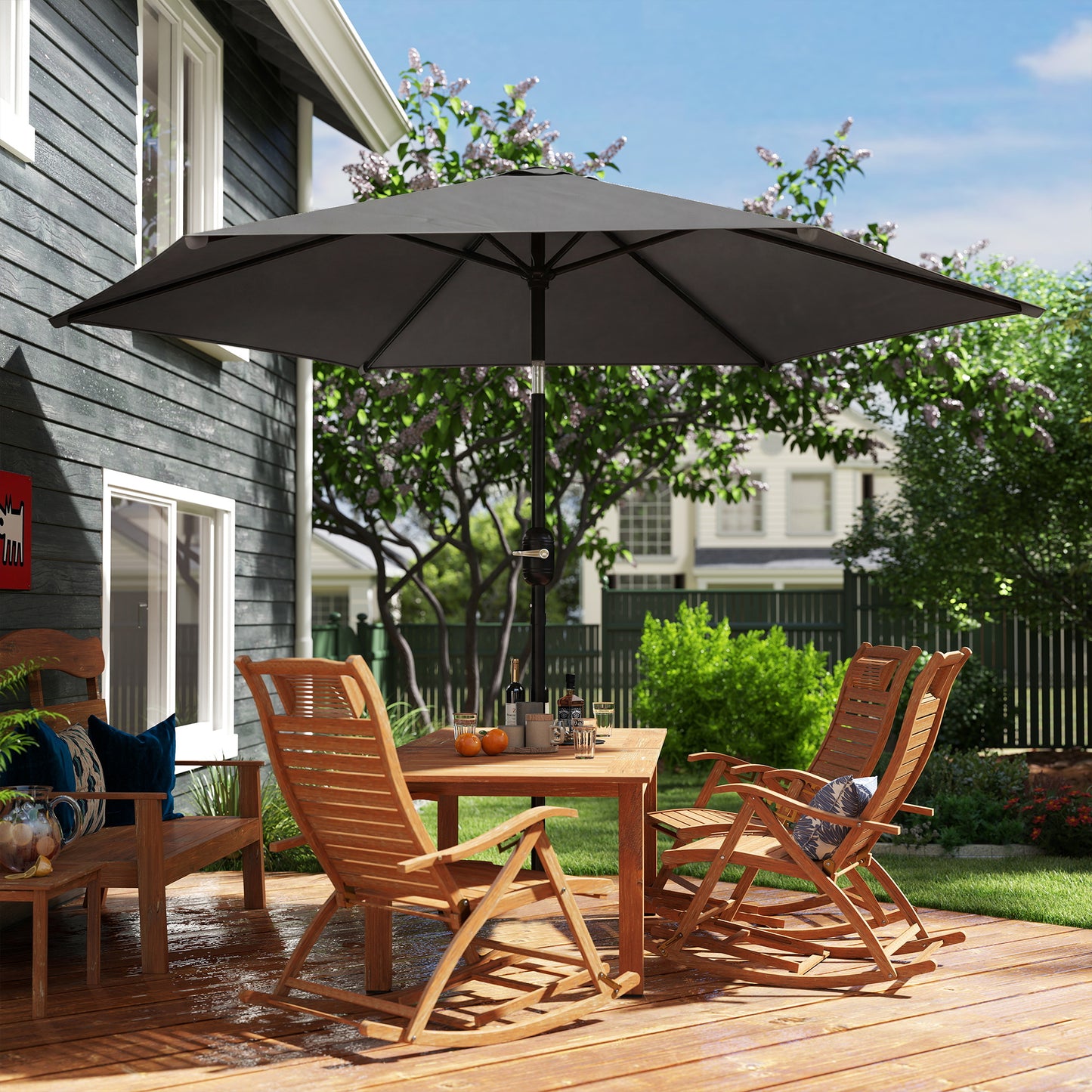 2.6 m Garden Parasol Umbrella with Aluminium Pole, Outdoor Patio Umbrella with Tilt and Crank, Vent, Black