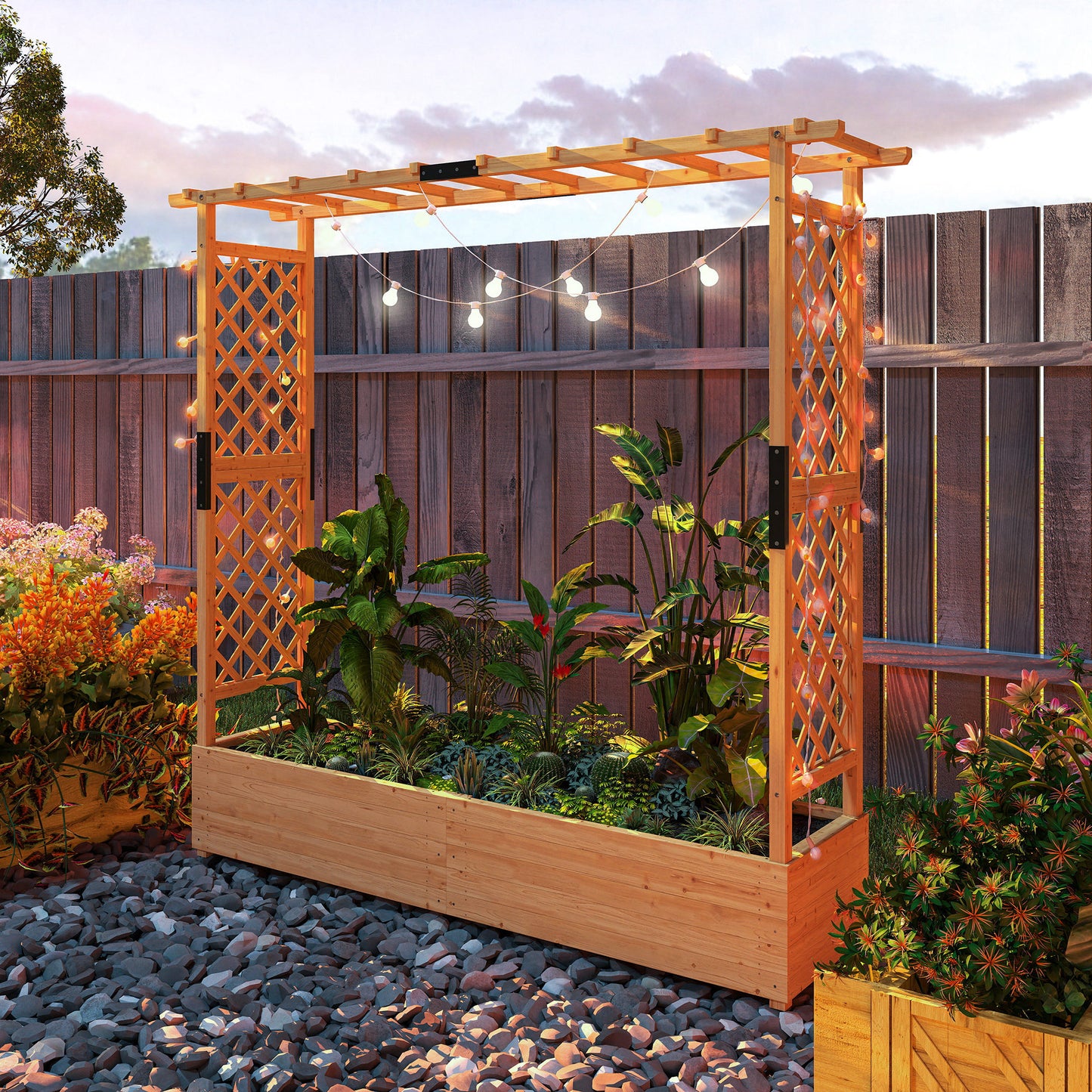 Fir Wood 171 x 39 cm Planter and Trellis Garden Bed