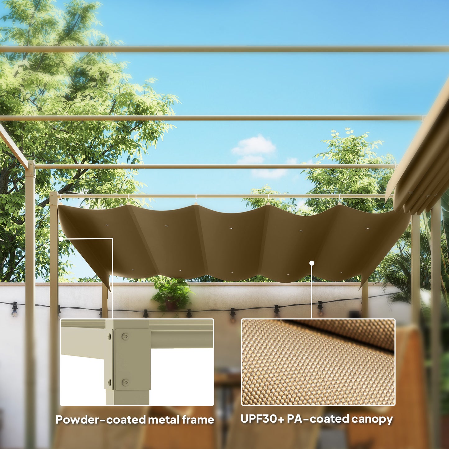 3 x 3m Retractable Roof Metal Pergola - Black