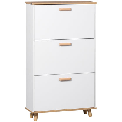 Narrow Shoe Cabinet, Slim Shoe Storage Cabinet with 3 Flip Drawers and Adjustable Shelves