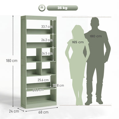 Bookcase, 6-Tier Bookshelf with Open Storage Shelves, Cubes, 180 cm Tall Display Shelf with Anti-Tipping Design, Green