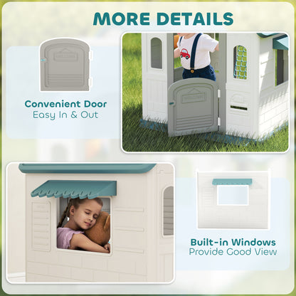 5-in-1 Playhouse for Kids Outdoor Indoor with Basketball Hoop, Football Goal, Dartboard, Ring Toss for 2-5 Years, Beige