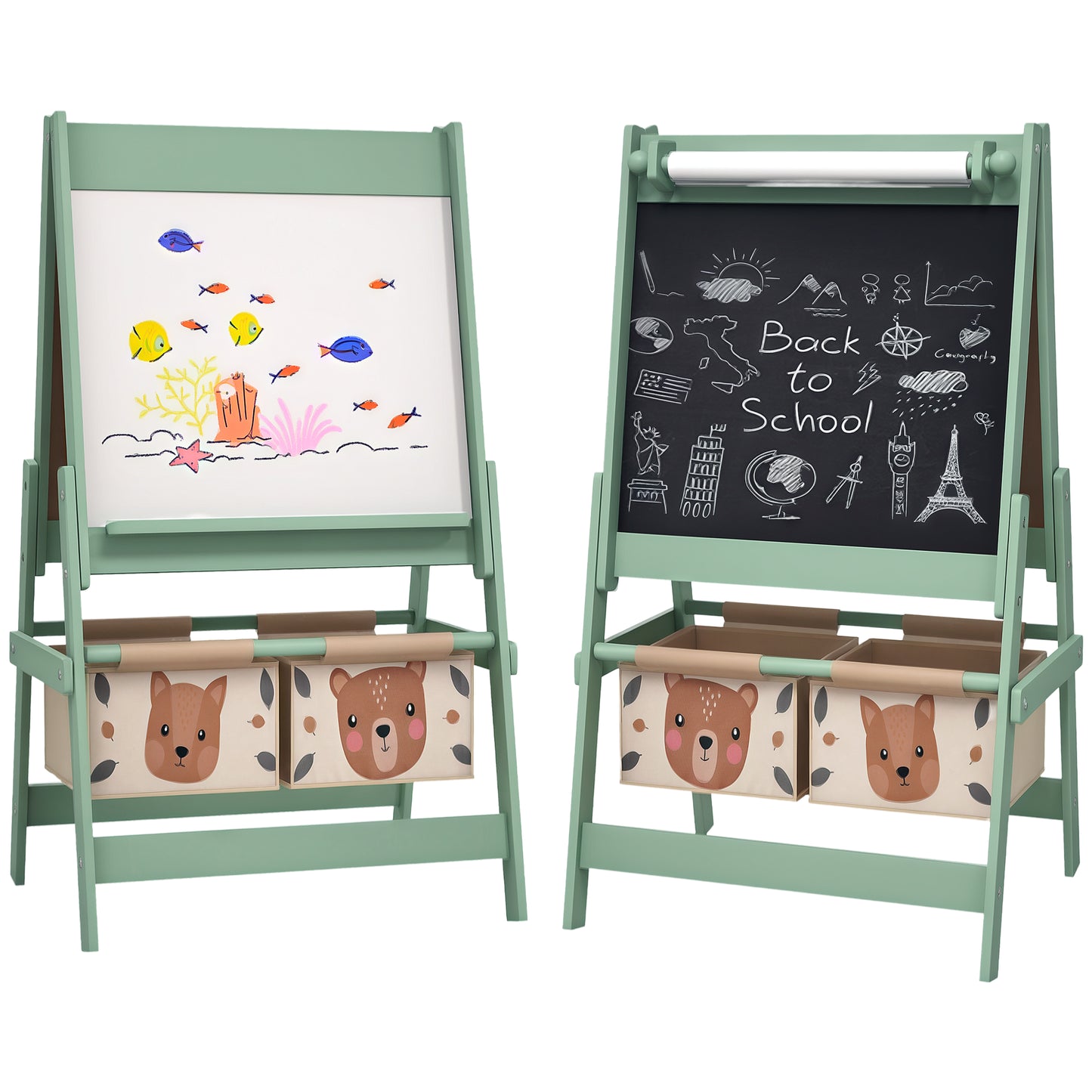 Three-In-One Kids Easel with Paper Roll, Art Easel, with Storage - Green