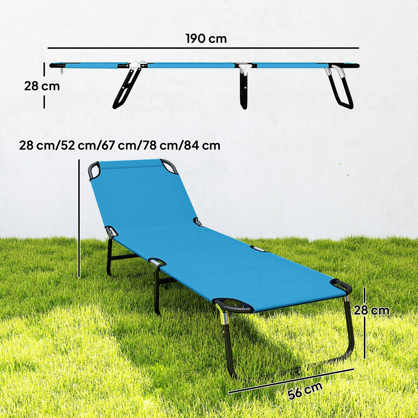 Garden Sun Lounger, with Five-Position Back - Sky Blue
