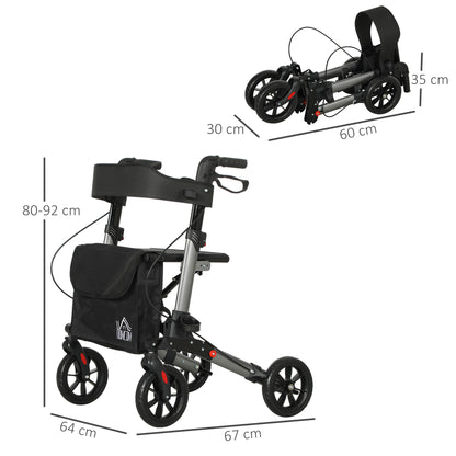 Rollator Walker with Seat, Compact Quick Folding Mobility Walker with 8" Wheels, Carry Bag, Adjustable Height