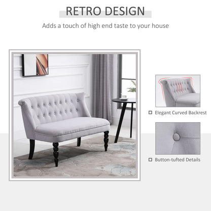 Velvet 2 Seater Sofa, Button Tufted Wingback Loveseat with Rubber Wood Legs for Living Room, Bedroom, Grey