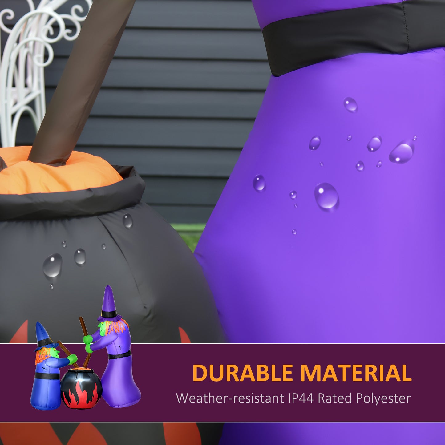 1.8m Inflatable Halloween Lawn Decoration with LED Witches Around A Black Cauldron Outdoor Air Blown Holiday Décor