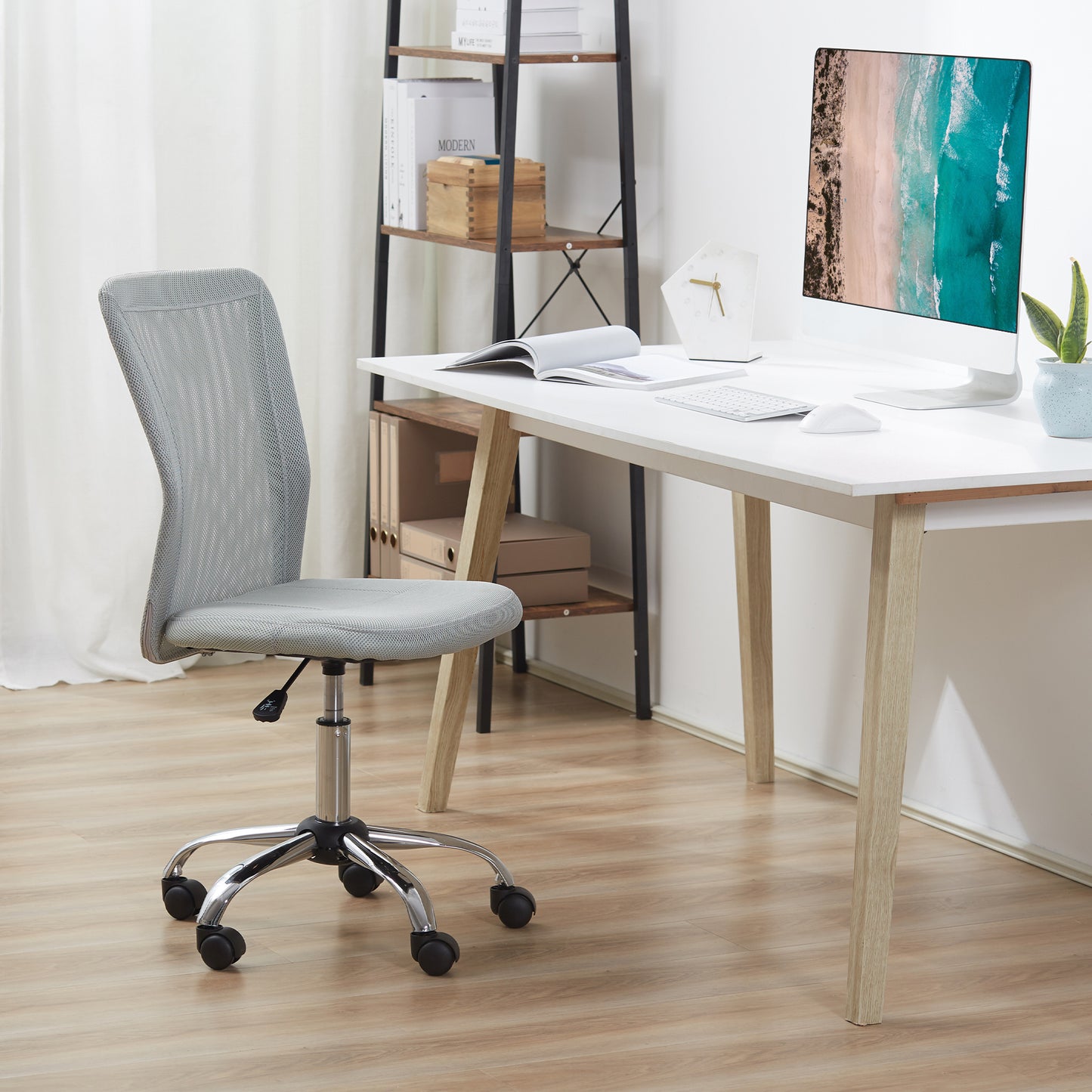 Office Chair, Armless Desk Chair, Adjustable Computer Swivel Chair with Rolling Wheels and Mesh Back for Home Work Study
