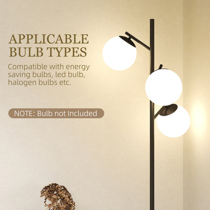 3-Light Tree Floor Lamps for Living Room, Modern Standing Lamp for Bedroom with Globe Lampshade, Steel Base