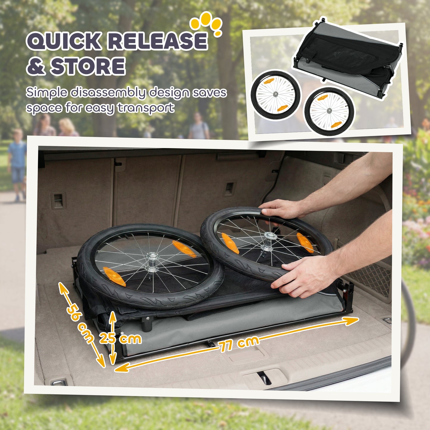 Dog Bike Trailer, Dog Cart Bicycle Carrier for Small and Medium Pets with 20" Inflatable Rubber Wheels, Grey