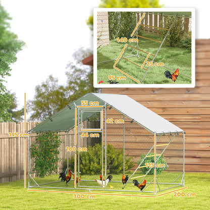Walk-in Chicken Run with Cover, Feeding Door, Hanging Feeder, Perch, for 6-8 Poultry