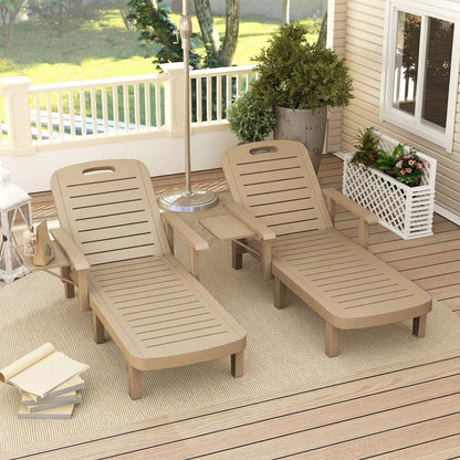 Set of 2 Reclining Sun Loungers, 5 Positions Adjustable Outdoor Chaise Lounge Chair with Armrests, Khaki